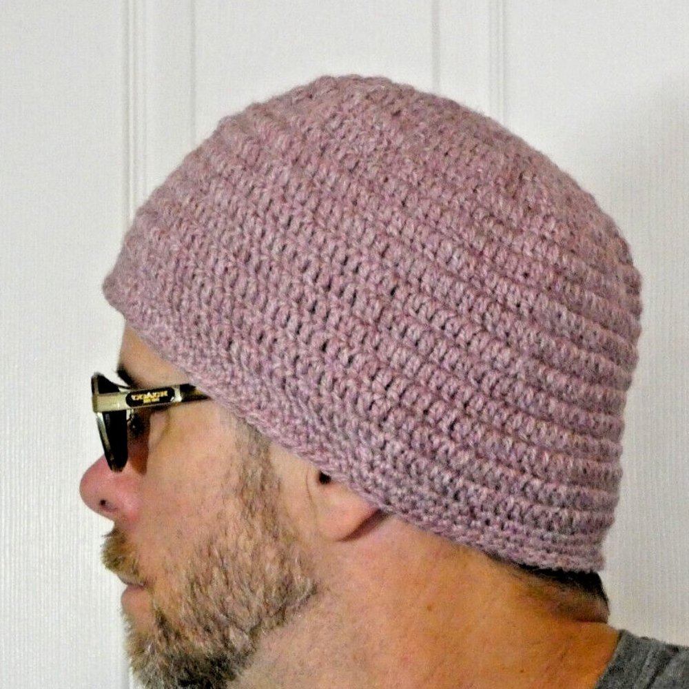 Light Purple Beanie Skull Cap Men Women Winter Hat Handmade Crochet Knit OS